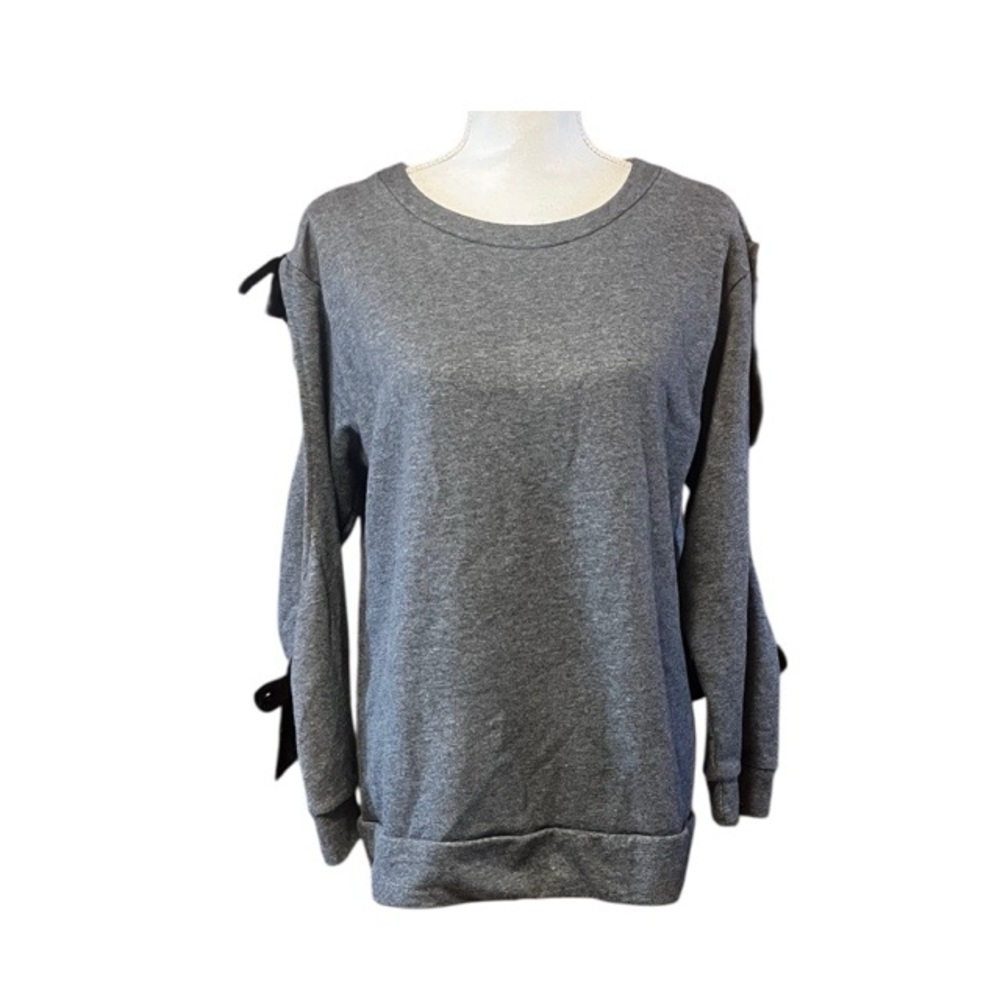 POL Split Sleeve Velvet Bow Embroidered Sweater